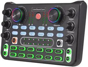 SOEWIOU Live Sound Card Audio Mixer Sound Board Podcast Mixer Recording Desktop Singing Gaming Audio Mixer Noise Reduction for Streaming Podcasting Knob Button Control