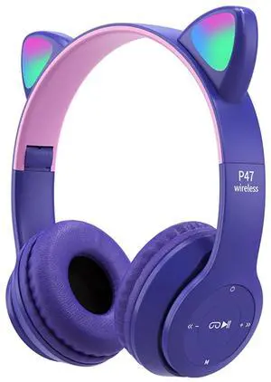 SOEWIOU Wireless Gaming Headset, Bluetooth 5.0 Foldable Wireless Gaming Headset, Cute Cat Ear LED Light Up Over-Ear Headphones, Lightweight Over-Ear Headphones(Purple) SOEWIOU Wireless Gaming Headset, Bluetooth 5.0 Foldable Wireless Gaming Headset, Cute Cat Ear LED Light Up Over-Ear Headphones, Lightweight Over-Ear Headphones(Purple)