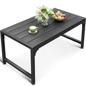 ODK Outdoor Coffee Table, Rectangle Weather-Resistant Patio Coffee Table for Garden, Balcony, Hot Tub, Poolside, Heavy-Duty Metal Frame, Black ODK Outdoor Coffee Table, Rectangle Weather-Resistant Patio Coffee Table for Garden, Balcony, Hot Tub, Poolside, Heavy-Duty Metal Frame, Black