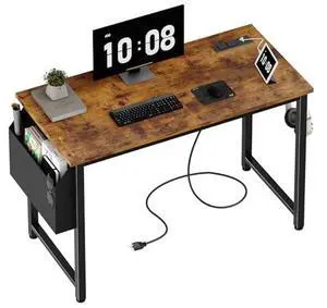 Lufeiya 40 inch Computer Desk with Power Outlet, 39 inch Teen Study Table Home Office Work Writing Desk with Charging Station Outlets Built in, Rustic Brown Lufeiya 40 inch Computer Desk with Power Outlet, 39 inch Teen Study Table Home Office Work Writing Desk with Charging Station Outlets Built in, Rustic Brown