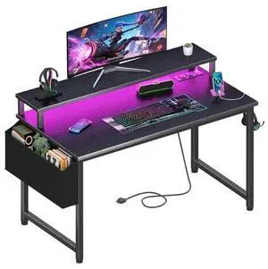 Lufeiya Gaming Desk with Power Outlets and LED Lights, 40 Inch Gamer Desk Table with Charging Station, Home Office Computer Desks with Monitor, Black Lufeiya Gaming Desk with Power Outlets and LED Lights, 40 Inch Gamer Desk Table with Charging Station, Home Office Computer Desks with Monitor, Black
