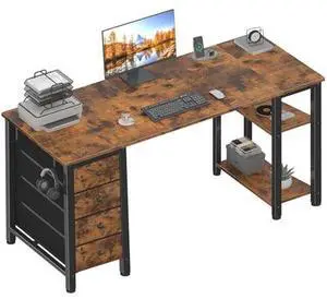 Lufeiya 63 inch Computer Desk with 4 Fabric Drawers & Storage Shelves, Writing Work Study Desk for Home Office Bedroom, Modern Simple Student PC Desks Table, Rustic Brown Lufeiya 63 inch Computer Desk with 4 Fabric Drawers & Storage Shelves, Writing Work Study Desk for Home Office Bedroom, Modern Simple Student PC Desks Table, Rustic Brown