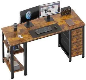 Lufeiya 55 inch Computer Desk with 4 Fabric Drawers & Storage Shelves, Writing Work Study Desk for Home Office Bedroom, Modern Simple Student PC Desks Table, Rustic Brown Lufeiya 55 inch Computer Desk with 4 Fabric Drawers & Storage Shelves, Writing Work Study Desk for Home Office Bedroom, Modern Simple Student PC Desks Table, Rustic Brown