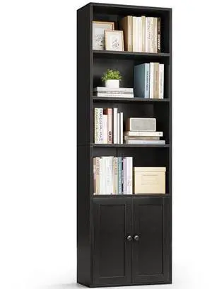Casaottima Bookshelf and Bookcase with Doors, Floor Standing 6-Tier Shelf Display Storage Shelves, Tall Bookcases for Home Office, Living Room, Black Casaottima Bookshelf and Bookcase with Doors, Floor Standing 6-Tier Shelf Display Storage Shelves, Tall Bookcases for Home Office, Living Room, Black