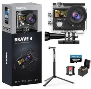 AKASO Brave 4 Action Camera with 64GB MicroSDXC Memory Card and 1.2M Selfie Stick and a Tripod Bundle AKASO Brave 4 Action Camera with 64GB MicroSDXC Memory Card and 1.2M Selfie Stick and a Tripod Bundle