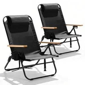 2 Pack Premium 5-Position Reclining Camping Chair - Portable Folding Lightweight Outdoor Chair with Wooden Armrests, Headrest & Pockets, 350lbs Heavy Duty for Beach, Patio, Backyard, Black 2 Pack Premium 5-Position Reclining Camping Chair - Portable Folding Lightweight Outdoor Chair with Wooden Armrests, Headrest & Pockets, 350lbs Heavy Duty for Beach, Patio, Backyard, Black