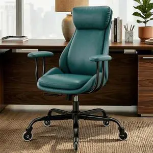 E-Motie Office Chair, Leather Desk Chair with Rubber Wheels, Ergonomic Computer Chair 500 LBS with Lumbar Support, High Back Executive Chair for Modern Home Office, Green E-Motie Office Chair, Leather Desk Chair with Rubber Wheels, Ergonomic Computer Chair 500 LBS with Lumbar Support, High Back Executive Chair for Modern Home Office, Green