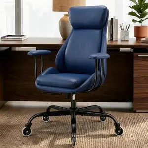 E-Motie Office Chair, Leather Desk Chair with Rubber Wheels, Ergonomic Computer Chair 500 LBS with Lumbar Support, High Back Executive Chair for Modern Home Office, Blue E-Motie Office Chair, Leather Desk Chair with Rubber Wheels, Ergonomic Computer Chair 500 LBS with Lumbar Support, High Back Executive Chair for Modern Home Office, Blue