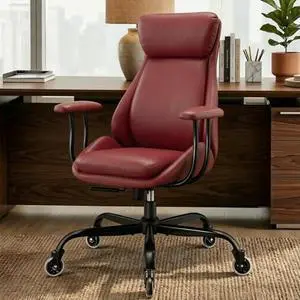 E-Motie Office Chair, Leather Desk Chair with Rubber Wheels, Ergonomic Computer Chair 500 LBS with Lumbar Support, High Back Executive Chair for Modern Home Office, Red E-Motie Office Chair, Leather Desk Chair with Rubber Wheels, Ergonomic Computer Chair 500 LBS with Lumbar Support, High Back Executive Chair for Modern Home Office, Red