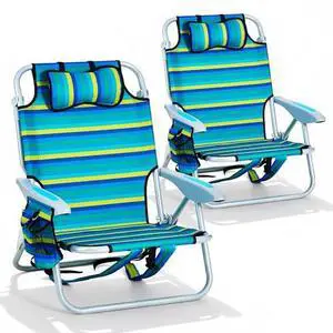 2PCS Portable Beach Chair for Adults, Outdoor Lightweight Camping Chair, 5-Position Lay Flat Reclining Backpack Beach Chair with Headrest, Cup Holder, Zipper Pouch & Storage Pocket, Striped 2PCS Portable Beach Chair for Adults, Outdoor Lightweight Camping Chair, 5-Position Lay Flat Reclining Backpack Beach Chair with Headrest, Cup Holder, Zipper Pouch & Storage Pocket, Striped