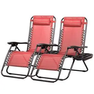 Nazhura Set of 2 Relaxing Recliners Patio Chairs Adjustable Steel Mesh Zero Gravity Lounge Chair Beach Chairs with Pillow and Cup Holder Khaki (Pink) Nazhura Set of 2 Relaxing Recliners Patio Chairs Adjustable Steel Mesh Zero Gravity Lounge Chair Beach Chairs with Pillow and Cup Holder Khaki (Pink)