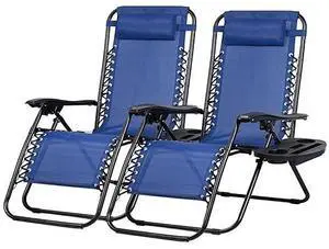 Nazhura Set of 2 Relaxing Recliners Patio Chairs Adjustable Steel Mesh Zero Gravity Lounge Chair Beach Chairs with Pillow and Cup Holder (Blue) Nazhura Set of 2 Relaxing Recliners Patio Chairs Adjustable Steel Mesh Zero Gravity Lounge Chair Beach Chairs with Pillow and Cup Holder (Blue)