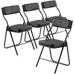 4 Pack Leather Padded Folding Chairs Portable Stackable Reception Chair with 350LBS Capacity Foldable Comfortable Thickened Cushion Seat for Home Office Outdoor Commercial Events, Black 4 Pack Leather Padded Folding Chairs Portable Stackable Reception Chair with 350LBS Capacity Foldable Comfortable Thickened Cushion Seat for Home Office Outdoor Commercial Events, Black