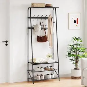 TrailBlaze Coat Rack, Hall Tree Shoe Rack with 5 Hooks for Entryway, Coat Tree with Storage Shelf, Entryway Furniture, Multifunctional Hallway Organizer TrailBlaze Coat Rack, Hall Tree Shoe Rack with 5 Hooks for Entryway, Coat Tree with Storage Shelf, Entryway Furniture, Multifunctional Hallway Organizer