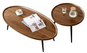 Nesting Coffee Table Set of 2-Mid Century Modern Guitar Pick Stacking Tables with Solid Wood Legs-Waterproof Circle Center Table for Living Room Bedroom Balcony Nesting Coffee Table Set of 2-Mid Century Modern Guitar Pick Stacking Tables with Solid Wood Legs-Waterproof Circle Center Table for Living Room Bedroom Balcony
