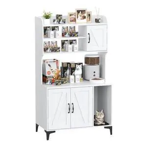 Cat Litter Box Enclosure with 4 Shelves and Storage Cabinet, 51.1 inch Tall Wood Hidden Litter Box Furniture with Scratch Pad, Indoor Cat House Washroom Furniture for Kitties Cat Litter Box Enclosure with 4 Shelves and Storage Cabinet, 51.1 inch Tall Wood Hidden Litter Box Furniture with Scratch Pad, Indoor Cat House Washroom Furniture for Kitties