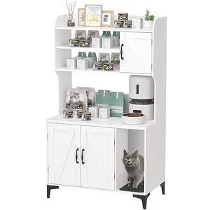 51Inch Large Cat Litter Box Enclosure Furniture, Hidden Litter Box Enclosure with Shelves, Farmhouse Enclosed Cat Litterbox Cabinet with Litter Mat, Tall Cat Washroom, White 51Inch Large Cat Litter Box Enclosure Furniture, Hidden Litter Box Enclosure with Shelves, Farmhouse Enclosed Cat Litterbox Cabinet with Litter Mat, Tall Cat Washroom, White