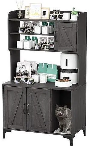Cat Litter Box Enclosure with 4 Shelves and Storage Cabinet, 51.1 inch Tall Wood Hidden Litter Box Furniture with Scratch Pad, Indoor Cat House Washroom Furniture for Kitties Cat Litter Box Enclosure with 4 Shelves and Storage Cabinet, 51.1 inch Tall Wood Hidden Litter Box Furniture with Scratch Pad, Indoor Cat House Washroom Furniture for Kitties