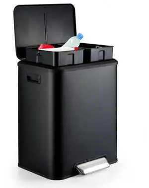 TrailBlaze Trash Can, 2 x 4 Gal (2 x 15L) Stainless Steel Double Trash Can with Recycling Bin, Soft-Close Lid, Step-on Garbage Bin, Black(with Removable Plastic Inner Buckets) TrailBlaze Trash Can, 2 x 4 Gal (2 x 15L) Stainless Steel Double Trash Can with Recycling Bin, Soft-Close Lid, Step-on Garbage Bin, Black(with Removable Plastic Inner Buckets)