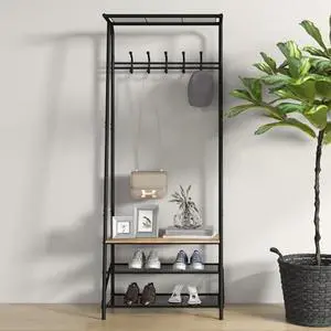 TrailBlaze Entryway Hall Tree 60cm Wide Single Row Hook Coat Rack with Shoe Bench, Metal Frame Wood Accent TrailBlaze Entryway Hall Tree 60cm Wide Single Row Hook Coat Rack with Shoe Bench, Metal Frame Wood Accent