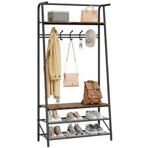 TrailBlaze Coat Rack, Hall Tree Shoe Rack with 5 Hooks for Entryway, Coat Tree with Storage Shelf, Entryway Furniture, Multifunctional Hallway Organizer TrailBlaze Coat Rack, Hall Tree Shoe Rack with 5 Hooks for Entryway, Coat Tree with Storage Shelf, Entryway Furniture, Multifunctional Hallway Organizer