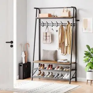 TrailBlaze Coat Rack, Hall Tree Shoe Rack with 5 Hooks for Entryway, Coat Tree with Storage Shelf, Entryway Furniture, Multifunctional Hallway Organizer TrailBlaze Coat Rack, Hall Tree Shoe Rack with 5 Hooks for Entryway, Coat Tree with Storage Shelf, Entryway Furniture, Multifunctional Hallway Organizer