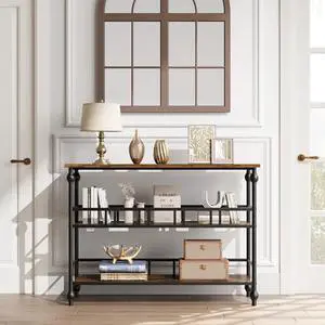 Rustic 43" Console Table - 3-Tier Open Shelves Narrow Sofa Table - Modern Accent Furniture for Entryway, Living Room, Bedroom, Behind Couch - Color: Vintage Color Rustic 43" Console Table - 3-Tier Open Shelves Narrow Sofa Table - Modern Accent Furniture for Entryway, Living Room, Bedroom, Behind Couch - Color: Vintage Color