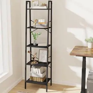 Hzuaneri Ladder Shelf, Bookshelf Bookcase, Freestanding Corner Storage Shelve with 2 Hooks for Home Office, Living Room, Kitchen, Bedroom, Industrial, 11.8" D x 17.3" W x 63" H, Black BC19204B Hzuaneri Ladder Shelf, Bookshelf Bookcase, Freestanding Corner Storage Shelve with 2 Hooks for Home Office, Living Room, Kitchen, Bedroom, Industrial, 11.8" D x 17.3" W x 63" H, Black BC19204B