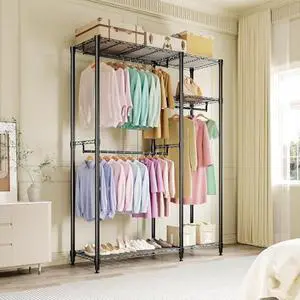 TrailBlaze Heavy Duty Freestanding Clothes Rack Adjustable Shelves & 3 Hanging Rods Portable Wardrobe Organizer Large Capacity Storage for Bedroom or Cloakroom Easy Assembly TrailBlaze Heavy Duty Freestanding Clothes Rack Adjustable Shelves & 3 Hanging Rods Portable Wardrobe Organizer Large Capacity Storage for Bedroom or Cloakroom Easy Assembly