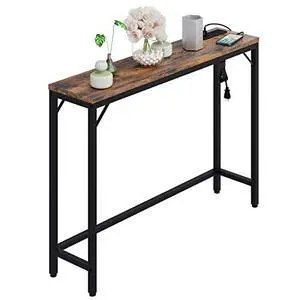 TrailBlaze Narrow Console Table, Black Sofa Table with Outlets, Behind Couch Table for Living Room, Hallway Table for Entryway(Rustic Brwon) TrailBlaze Narrow Console Table, Black Sofa Table with Outlets, Behind Couch Table for Living Room, Hallway Table for Entryway(Rustic Brwon)