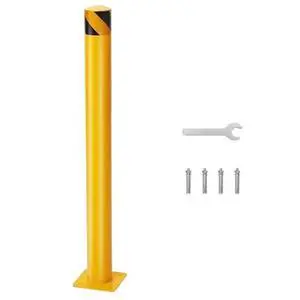 Heavy Duty Steel Safety Bollard Post 48" Height x 4.5" Diameter, Yellow Powder-Coated Barrier with Mounting Base & 4 Anchor Bolts for Parking, Warehouse Single Pack Heavy Duty Steel Safety Bollard Post 48" Height x 4.5" Diameter, Yellow Powder-Coated Barrier with Mounting Base & 4 Anchor Bolts for Parking, Warehouse Single Pack