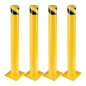 Heavy Duty Steel Safety Bollard Posts 48" Height x 4.5" Diameter, Yellow Parking & Stream Control Barrier with 16 Anchor Bolts for Warehouse, Pedestrian Safety 4 Pack Heavy Duty Steel Safety Bollard Posts 48" Height x 4.5" Diameter, Yellow Parking & Stream Control Barrier with 16 Anchor Bolts for Warehouse, Pedestrian Safety 4 Pack