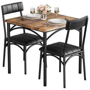 TrailBlaze Dining Table Set for 2, Kitchen Table and Chairs for 2 with Upholstered Chairs, 3 Piece Dining Room Table Set, Square Kitchen Table Set for Small Space, Apartment, Studio, Rustic Brown TrailBlaze Dining Table Set for 2, Kitchen Table and Chairs for 2 with Upholstered Chairs, 3 Piece Dining Room Table Set, Square Kitchen Table Set for Small Space, Apartment, Studio, Rustic Brown