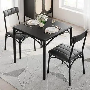 TrailBlaze Dining Table Set for 2, Kitchen Table and Chairs for 2 with Upholstered Chairs, 3 Piece Dining Room Table Set, Square Kitchen Table Set for Small Space, Apartment, Studio, Rustic Black TrailBlaze Dining Table Set for 2, Kitchen Table and Chairs for 2 with Upholstered Chairs, 3 Piece Dining Room Table Set, Square Kitchen Table Set for Small Space, Apartment, Studio, Rustic Black