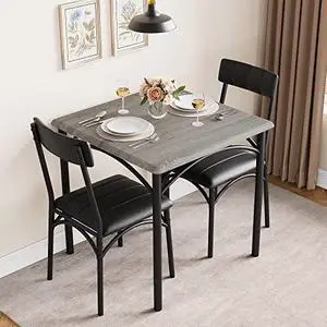 TrailBlaze Dining Table Set for 2, Kitchen Table and Chairs for 2 with Upholstered Chairs, 3 Piece Dining Room Table Set, Square Kitchen Table Set for Small Space, Apartment, Studio, Rustic Grey TrailBlaze Dining Table Set for 2, Kitchen Table and Chairs for 2 with Upholstered Chairs, 3 Piece Dining Room Table Set, Square Kitchen Table Set for Small Space, Apartment, Studio, Rustic Grey