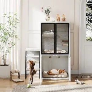 TrailBlaze Modern Double Cat Litter Box Enclosure Furniture Hidden Storage, Ladder, Hammock, Double Doors Dog-Proof, Multi-Functional Cat Cabinet for Two Cats TrailBlaze Modern Double Cat Litter Box Enclosure Furniture Hidden Storage, Ladder, Hammock, Double Doors Dog-Proof, Multi-Functional Cat Cabinet for Two Cats