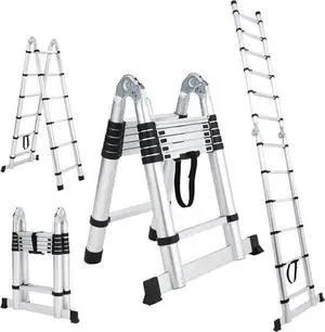 TrailBlaze 18.5 FT Aluminum Telescopic Ladder, A-Frame/Straight, Silver TrailBlaze 18.5 FT Aluminum Telescopic Ladder, A-Frame/Straight, Silver