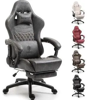 Dowinx Big & Tall Vintage Gaming Chair for Adults, 400 lb Capacity Heavy Duty Ergonomic Computer Chair with Massage Lumbar, Footrest & Easy Side Recline, Grey Dowinx Big & Tall Vintage Gaming Chair for Adults, 400 lb Capacity Heavy Duty Ergonomic Computer Chair with Massage Lumbar, Footrest & Easy Side Recline, Grey