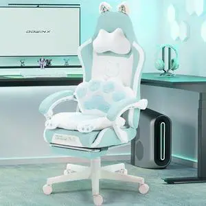 Dowinx Gaming Chair Cute with Cat Ears and Paw Lumbar, Ergonomic Computer Chair for Girl with Footrest and Headrest, Comfortable Reclining Game Chair 291lbs for Adult, Teen, Blue Green Dowinx Gaming Chair Cute with Cat Ears and Paw Lumbar, Ergonomic Computer Chair for Girl with Footrest and Headrest, Comfortable Reclining Game Chair 291lbs for Adult, Teen, Blue Green