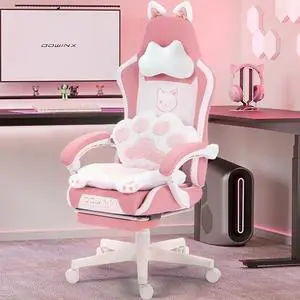 Dowinx Gaming Chair Cute with Cat Ears and Paw Lumbar, Ergonomic Computer Chair for Girl with Footrest and Headrest, Comfortable Reclining Game Chair 290lbs for Adult, Teen, Pink Dowinx Gaming Chair Cute with Cat Ears and Paw Lumbar, Ergonomic Computer Chair for Girl with Footrest and Headrest, Comfortable Reclining Game Chair 290lbs for Adult, Teen, Pink
