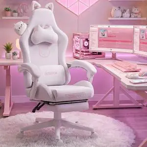 Dowinx Gaming Chair Cute with Cat Ears and Massage Lumbar Support, Ergonomic Computer Chair for Girl with Footrest and Headrest, Comfortable Reclining Game Chair 290lbs for Adult, Teen, White Dowinx Gaming Chair Cute with Cat Ears and Massage Lumbar Support, Ergonomic Computer Chair for Girl with Footrest and Headrest, Comfortable Reclining Game Chair 290lbs for Adult, Teen, White