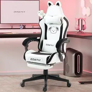 Dowinx Gaming Chair Cute with Plush Doggy and Massage Lumbar Support, Ergonomic Computer Chair for Girl with Footrest and Headrest, Comfortable Game Chair 290lbs for Adult, Teen, Black and White Dowinx Gaming Chair Cute with Plush Doggy and Massage Lumbar Support, Ergonomic Computer Chair for Girl with Footrest and Headrest, Comfortable Game Chair 290lbs for Adult, Teen, Black and White