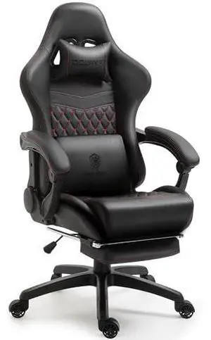 Dowinx Gaming/Office PC Chair with Massage Lumbar Support, Vintage Style PU Leather High Back Adjustable Swivel Task Chair with Footrest (Black and Red) Dowinx Gaming/Office PC Chair with Massage Lumbar Support, Vintage Style PU Leather High Back Adjustable Swivel Task Chair with Footrest (Black and Red)