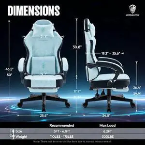 Dowinx Gaming Chair, Breathable Fabric Computer Chair with Pocket Spring Cushion, Ergonomic Massage Gamer Chair with Lumbar Support and Footrest, Height Adjustable Office Game Chairs for Adults, Aqua Dowinx Gaming Chair, Breathable Fabric Computer Chair with Pocket Spring Cushion, Ergonomic Massage Gamer Chair with Lumbar Support and Footrest, Height Adjustable Office Game Chairs for Adults, Aqua