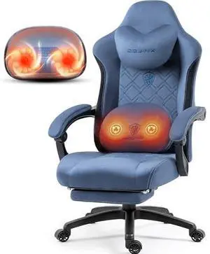 Dowinx Fabric Gaming Chair with Heated Massage Lumbar Support, Computer Game Chairs for Adults, Big Tall Gamer Chair with Pocket Spring Cushion and Footrest, Recliner Gaming Chairs for Adult,Blue Dowinx Fabric Gaming Chair with Heated Massage Lumbar Support, Computer Game Chairs for Adults, Big Tall Gamer Chair with Pocket Spring Cushion and Footrest, Recliner Gaming Chairs for Adult,Blue