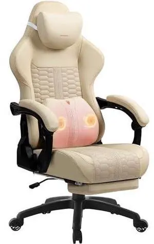 Dowinx Big & Tall Vintage Gaming Chair for Adults, 400 lb Capacity Heavy Duty Ergonomic Computer Chair with Massage Lumbar, Footrest & Easy Side Recline, Ivory Dowinx Big & Tall Vintage Gaming Chair for Adults, 400 lb Capacity Heavy Duty Ergonomic Computer Chair with Massage Lumbar, Footrest & Easy Side Recline, Ivory