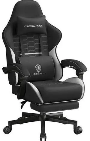 Dowinx Gaming Chair Fabric Big and Tall with Pocket Spring Cushion, Massage Game Chair Cloth with Headrest, Ergonomic Computer Chair with Footrest 350LBS, Black White Dowinx Gaming Chair Fabric Big and Tall with Pocket Spring Cushion, Massage Game Chair Cloth with Headrest, Ergonomic Computer Chair with Footrest 350LBS, Black White