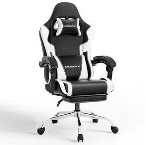 Gaming Chair with Footrest & Massage Lumbar, Ergonomic Reclining Gaming Chair 330lbs with Headrest Pillow for Office, Home & Long Gaming Sessions, White Gaming Chair with Footrest & Massage Lumbar, Ergonomic Reclining Gaming Chair 330lbs with Headrest Pillow for Office, Home & Long Gaming Sessions, White