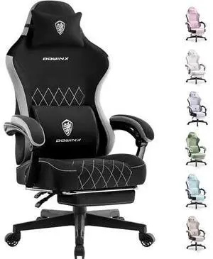 Dowinx Fabric Gaming Chair, Ergonomic Computer Chair with Footrest and Pocket Spring Cushion, Height Adjustable Video Gamer Chair with Lumbar Support for Adults, Black Dowinx Fabric Gaming Chair, Ergonomic Computer Chair with Footrest and Pocket Spring Cushion, Height Adjustable Video Gamer Chair with Lumbar Support for Adults, Black