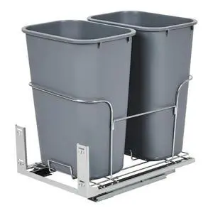 Double Pull-Out Trash Can Under Cabinet 2x35 QT Space-Saving Steel Garbage Bins with Smooth Full-Extension Slides, Ideal for Kitchen Recycling and Waste Management, Light Grey Double Pull-Out Trash Can Under Cabinet 2x35 QT Space-Saving Steel Garbage Bins with Smooth Full-Extension Slides, Ideal for Kitchen Recycling and Waste Management, Light Grey